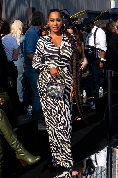 SEPT. 8:&nbsp;La La Anthony - While seeing what’s trendy at the DUNDAS x REVOLVE runway show, La La Anthony flaunted her curves in a zebra-print maxi dress from the brand, along with knee-length braids.&nbsp;(Photo by Gotham/WireImage) (Photo by Gotham/WireImage)