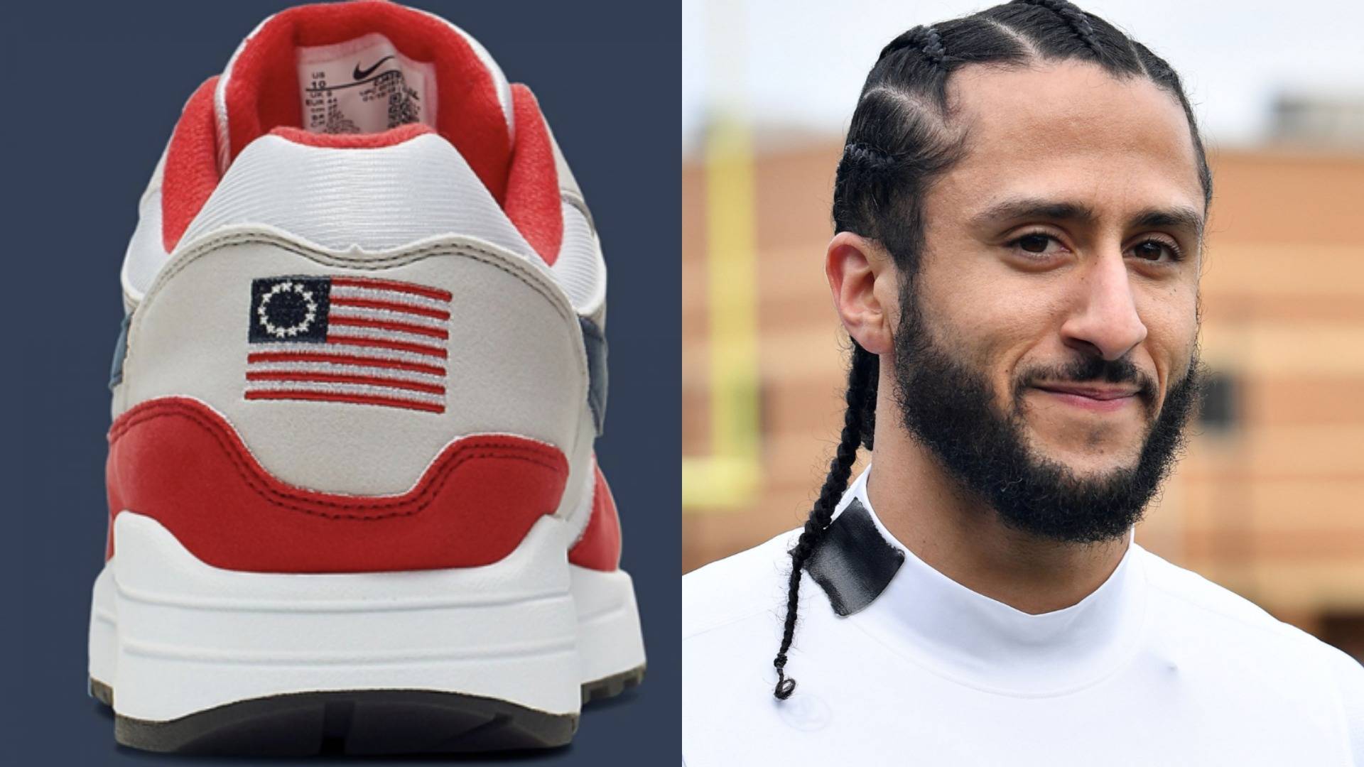 Colin kaepernick hotsell nike shoe flag