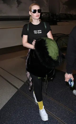 On the Go - Iggy Azalea made her way through LAX in sunglasses and platform sneakers. (Photo: PacificCoastNews)