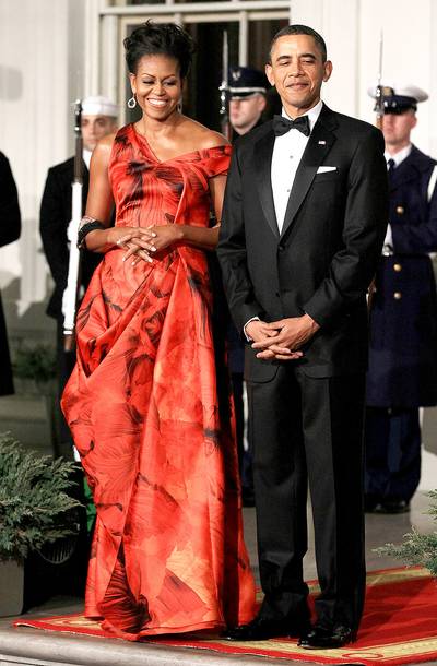 China State Dinner - At the state dinner for Chinese President Hu Jintao on January 19, 2011, the first lady dazzled in this fiery red gown by British designer Alexander McQueen. (Photo: Mark Wilson/Getty Images)