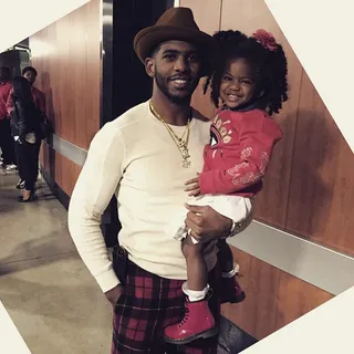 Chris Paul and Camryn Alexis Paul - Leave it to ‘ol dad to give you a boost when you need it! Now you know how the Los Angeles Clippers point guard stays in great shape: liftin’ babies is excellent for the biceps.  (Photo: Chris Paul via Instagram)