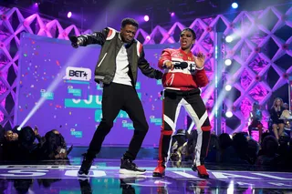 Jess Hilarious and DC Young Fly bust out some moves. - (Photo: Marcus Ingram/Getty Images for BET)