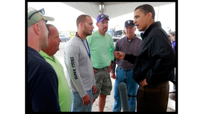 President Visits - Obama visits Louisiana to witness efforts to clean up the spill in person May 2.\r\r \r(Photo: AP Photo/Charles Dharapak)