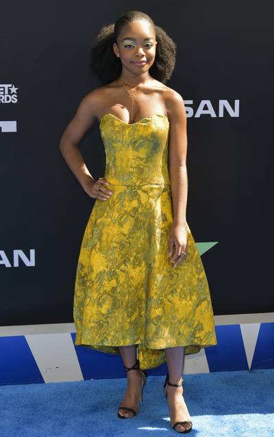 2019: Marsai Martin - Marsai Martin&nbsp;is one fashionable teen! While attending the 2019 BET Awards, the&nbsp;Little&nbsp;actress turned heads in an antique gold brocade strapless dress by Romona Keveža. (Photo by Rodin Eckenroth/WireImage) (Photo by Rodin Eckenroth/WireImage)