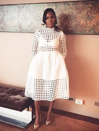 LeToya Luckett - We live for her Single Ladies style and even off-screen her looks charm us. Here she sports an Anthony L. Williams creation before taping Centric’s Sip &amp; Share event. The eyelets add edge to the ladylike silhouette.(Photo: LeToya Luckett via Instagram)
