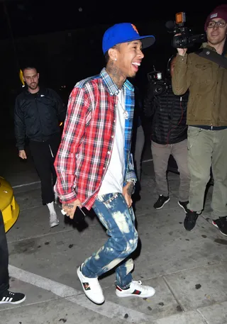 Tyga - Tyga mix and matched blue and red plaid while out in Los Angeles. (Photo: BG008/Bauer-Griffin/GC Images)&nbsp;