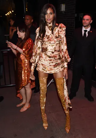 Cindy Bruna - French fashion model&nbsp;Cindy Bruna&nbsp;struck a pose before heading inside the 2019 Met Gala Boom Boom After-party. Can we take a moment to admire her bold choice to mix-and-match floral patterns?(Photo: Daniel Zuchnik/GC Images)