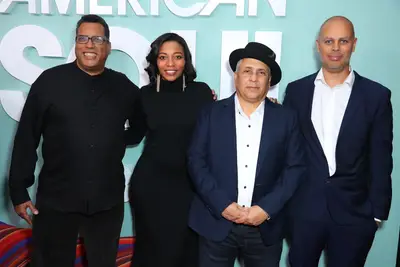 Producers (left to right) Andy Horn, Dionne Harmon, Carl Craig and Jesse Collins pose together. - (Photo by Leon Bennett/Getty Images for BET)