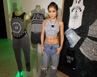Fashion-Conscious - Jhene Aiko arrives to the celebration of her collaboration with Neff Headwear x PacSun Soul of Summer event with Hennessy V.S at U.S. Bank Tower in Los Angeles.(Photo: Noel Vasquez/Getty Images for Hennessy V.S)