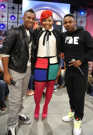 Spreading the Gospel\r&nbsp; - Kendrick takes a minute to chat with Joshua Rogers and Alexis Spight of Sunday's Best.\r(photo: John Ricard / BET).
