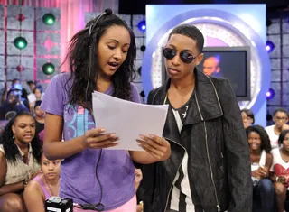 Jacob Latimore Preps For The Show - Producer Stasia reviews show notes with Jacob Latimore at 106 &amp; Park, August 23, 2012. (Photo: John Ricard / BET)