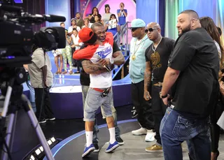 Hugs - Bow Wow greets Busta at 106 &amp; Park, August 22, 2012. (Photo: John Ricard / BET)