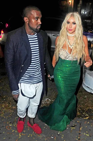 Kim Kardashian and Kanye West as Ariel and Eric - Why not take a page from Kim Kardashian's book and make a splash as a glamorous sea creature a lá Ariel in The Little Mermaid? Kanye West joined in on the Disney fun by dressing as the maritime hunk Prince Eric. (Photo: ©TS,PacificCoastNews.com)