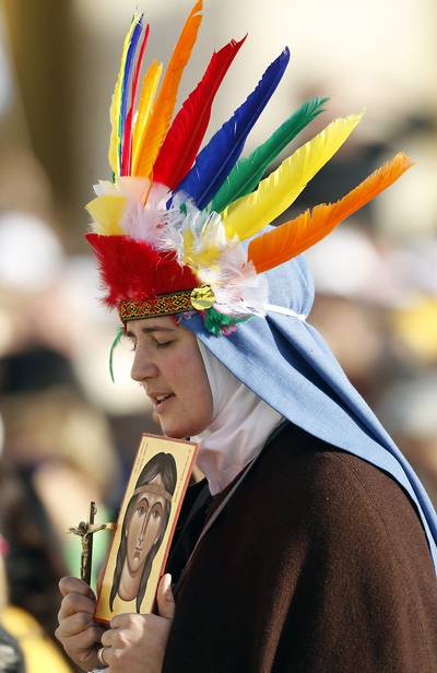 Pope Names Native American Saint - Native American Kateri Tekakwitha was among six others who were named saints by Pope Benedict XVI in St Peter's Square, marking the start of a &quot;Year of Faith.&quot;(Photo: REUTERS /STEFANO RELLANDINI /LANDOV)