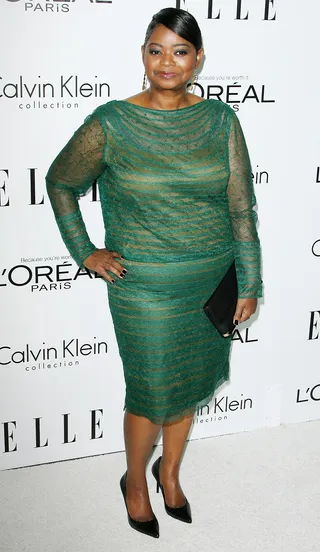 Octavia Spencer - The actress looks flawless in this forest-green Tadashi Shoji number and simple black accessories.  (Photo: Adriana M. Barraza/WENN.com)