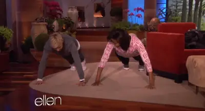 Are Push-Ups Making a Comeback?&nbsp; - A recent USA Today article boasts&nbsp;that the newest fitness trend may be the simple push-up. Other body weight moves, such as the crunch, plank and squat, are popular, too. These exercises are easy to do and they don’t require a gym or any equipment.&nbsp;(Photo: The ELLEN Show)