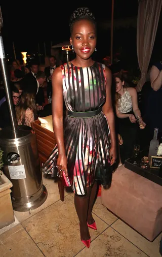 The Lovely Lupita - The beautiful&nbsp;Lupita Nyong'o&nbsp;changes into a cocktail version of her Ellie Saab dress at the after-party for the SAG Awards hosted by &nbsp;the Weinstein Company and&nbsp;Netflix at Sunset Tower in West Hollywood.(Photo: Ari Perilstein/Getty Images for TWC)