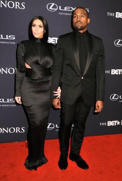 Award-Winning Couple - Kim Kardashian and The BET Honors Visionary Award winner Kanye West slay from head to toe in black. Kim K and Yeezy make &quot;stunning&quot; look so easy.&nbsp; (Photo: Kris Connor/BET/Getty Images for BET)