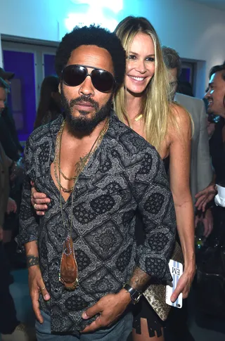 Models and Rock Stars - Lenny Kravitz and Elle Macpherson look effortlessly edgy and chic at Chrome Hearts Celebrates Art Basel With Laduree and Sean Kelly event with a live performance by Abstrakto at the Miami Design District.(Photo: Dimitrios Kambouris/Getty Images for Chrome Hearts)