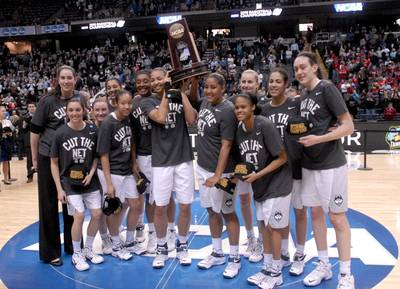 UConn Women Reach Eighth Straight Final Four - For the eight straight season, UConn is back in the NCAA Tournament's women's basketall Final Four. The Huskies punched their ticket to the national semifinals with a 91-70 thrashing of Dayton on Monday night and are now just two victories shy of their third straight title.&nbsp;&nbsp;(Photo: AP Photo/Tim Roske)