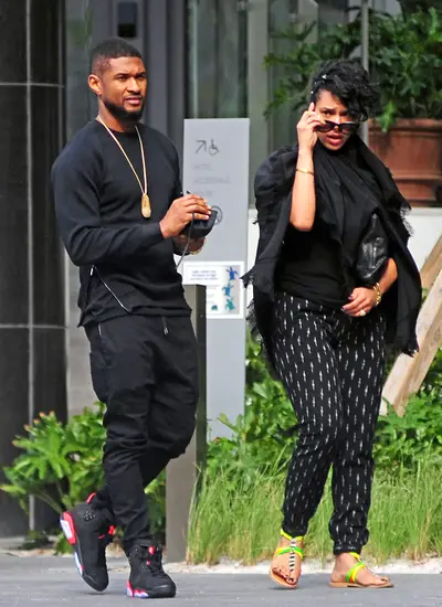 Mini-Vaycay - Usher,&nbsp;who just completed his UR Tour, leaves the Edition Hotel in Miami Beach to take a stroll with girlfriend Grace Miguel.(Photo: Manuel Munoz, PacificCoastNews)