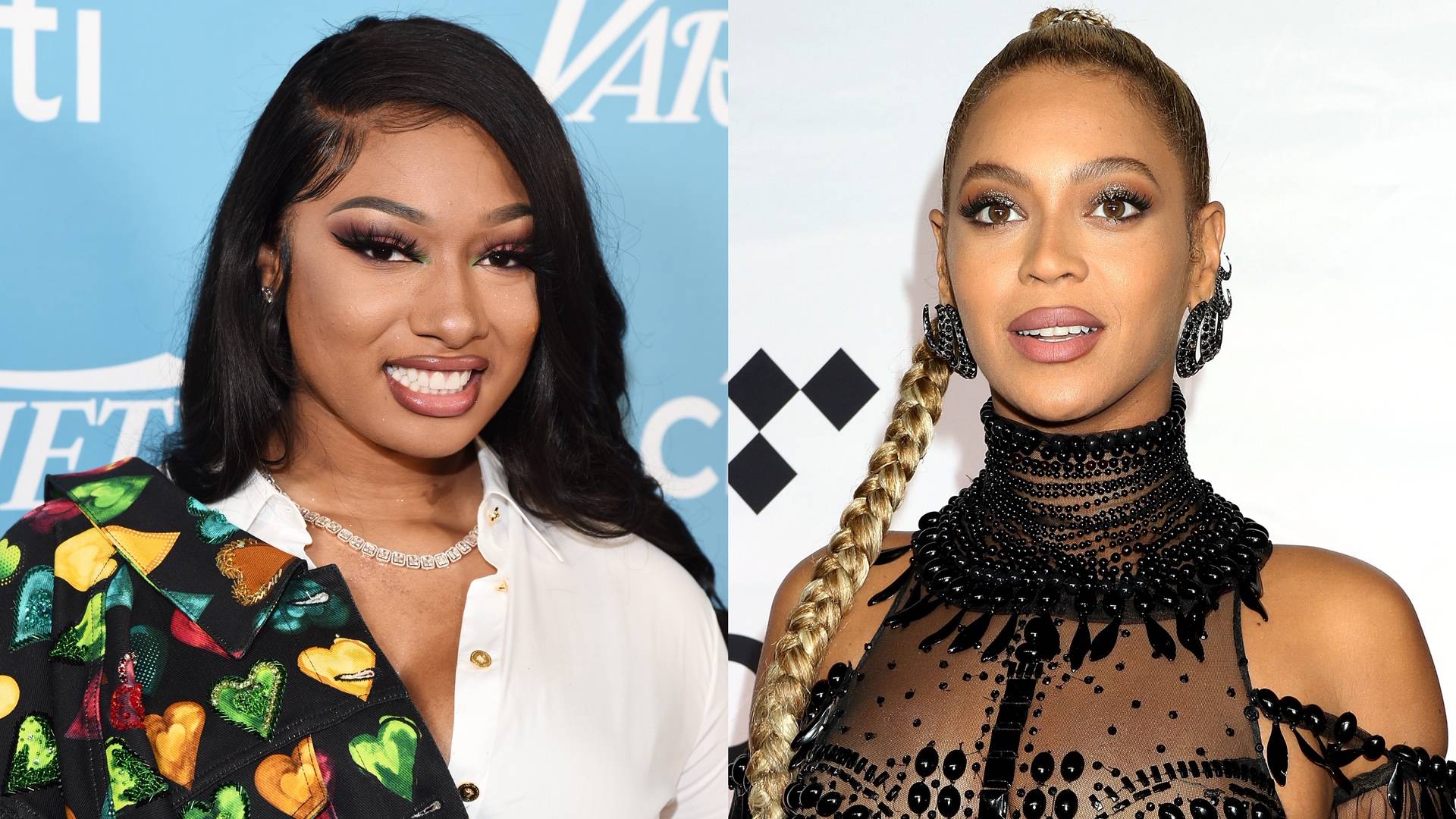 Megan Thee Stallion and Beyonce on BET Buzz 2020.