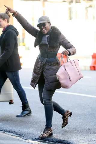 Celebrate! - Lupita Nyong'o has lots to be happy about with the last performance of her play Eclipse complete and being on the eve of Star Wars promotions. The actress is excited while out and about in New York City.(Photo: Splash News)