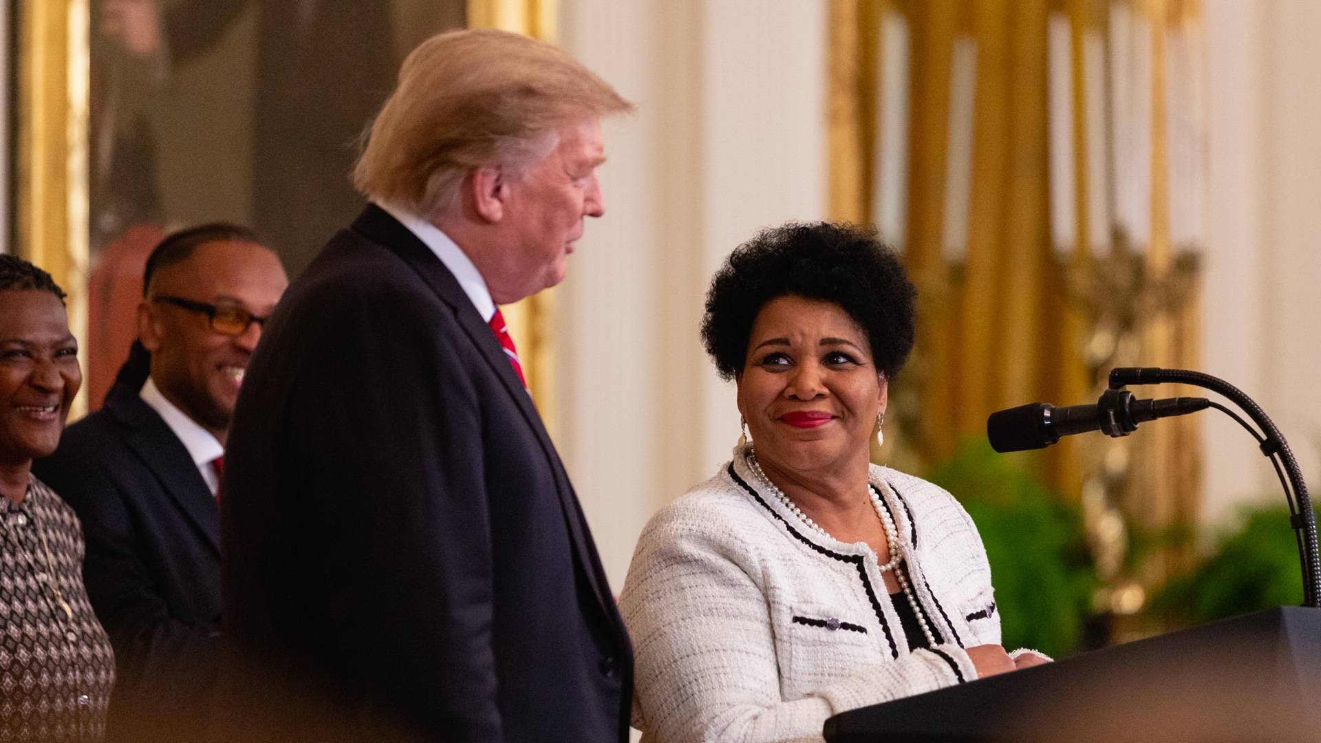 Alice Johnson and Donald Trump on BET Buzz 2020.