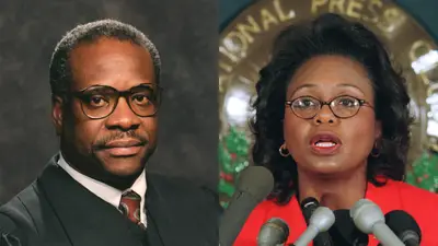 Clarence Thomas Controversy - In 1982, Hill served as Thomas's assistant when he became&nbsp;Chairman of the U.S.&nbsp;Equal Employment Opportunity Commission&nbsp;(EEOC), but left the position one year later. Hill's reason for leaving came to light in 1991, when she came forward&nbsp;with accusations that her former boss, and by then Supreme Court nominee, had sexually harassed her while at the EEOC.(Photos: Liaison/Getty Images; Alex Wong/Newsmakers/Getty Images)