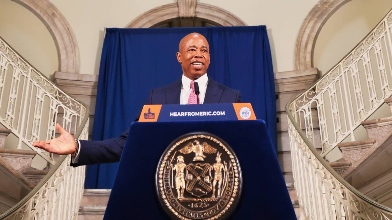 NEW YORK, NEW YORK - JULY 10: New York City Mayor Eric Adams speaks during a press conference announcing lawsuits the city is filing against e-cigarette companies at City Hall on July 10, 2023 in New York City.