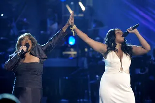 Jennifer Holliday and Jennifer Hudson - The tabloids talk about beef between these two divas, who both played Effie in Dreamgirls (Holliday in 1981's Tony-winning Broadway version, Hudson in her 2006 Oscar-winning performance), but we couldn't see it when the two performed a show-stopped duet of "And I Am Telling You (I'm Not Going)" at the 2007 BET Awards. Two years later, Hudson brought Holliday on stage during her Atlanta show for a sing-off. That night, they were both winners.(Photo: Michael Caulfield/WireImage for BET Network)