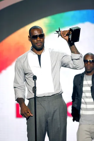 LeBron James - Olympic gold medalist and Cavaliers superstar King James accepts his fourth BET award for Best Male Athlete. (Photo: Vince Bucci/PictureGroup)