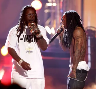 T-Pain and Lil Wayne - The rappers break out the hits and get the crowd on their feet with "Got Money," "Lollipop" and "A Milli." &nbsp;(Photo: Kevin Winter/Getty Images)