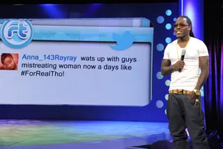 Follow Me - Ace Hood reviews the Twitter topic #ForRealTho at 106 &amp; Park, April 13, 2012. (Photo: John Ricard/BET)