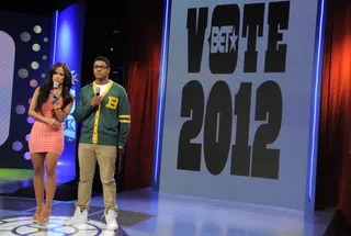 Make Sure to Vote - Pooch Hall and Rocsi Diaz at 106 &amp; Park, April 12, 2012. (Photo: John Ricard / BET)