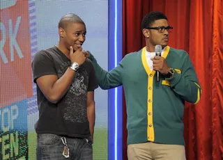 Perplexed By The Fact? - Rocsi Diaz and Pooch Hall does random facts with audience members at 106 &amp; Park, April 12, 2012.(Photo: John Ricard / BET)