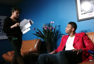 Preparing A Champ - Cullen Jones is prepped by Stephanie in the green room at 106 &amp; Park, April 11, 2012. (Photo: John Ricard / BET)