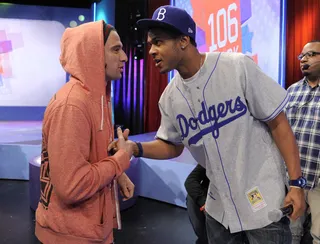 Whats Good - Kobe Gotti and Pooch Hall chop it up in between commercial breaks at 106 &amp; Park, April 11, 2012. (Photo: John Ricard / BET)
