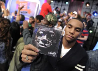 Showing Off Ace Hood - Free Ace Hood mix tapes are given to every audience member at 106 &amp; Park, April 11, 2012. (Photo: John Ricard / BET)