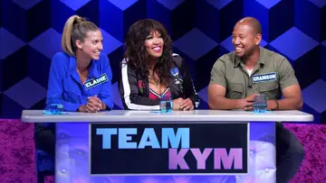 Comedian/actor Kym Whitley and her team on episode 104 of BET's New game show Face Value.