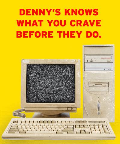 Bizarre Excuse for an Ad - Denny's is using the controversy in a strange new ad. It sent via Twitter a gif featuring a dirty old computer with a fuzzy screen and the tag line: &quot;Denny's knows what you crave before they do.&quot;&nbsp;  (Photo: Denny's)