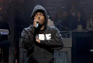 Rocking The Night Away&nbsp;— &nbsp;October 2, 2012&nbsp; - Out to promote his soon-to-be released debut LP, K. Dot makes his first major TV appearance, performing "Swimming Pools" with The Roots on&nbsp;Late Night With Jimmy Fallon.   (Photo: NBC Universal)