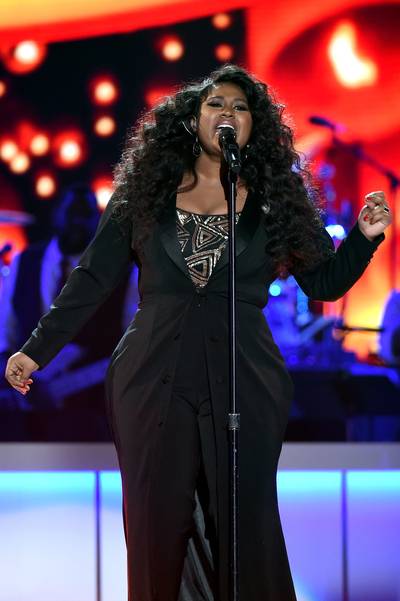 Big Hair, Don't Care! - Sullivan hit the Soul Train Awards stage wearing a dynamic black suit number with larger-than-life hair to complement.&nbsp;&nbsp; (Photo: Getty Images)