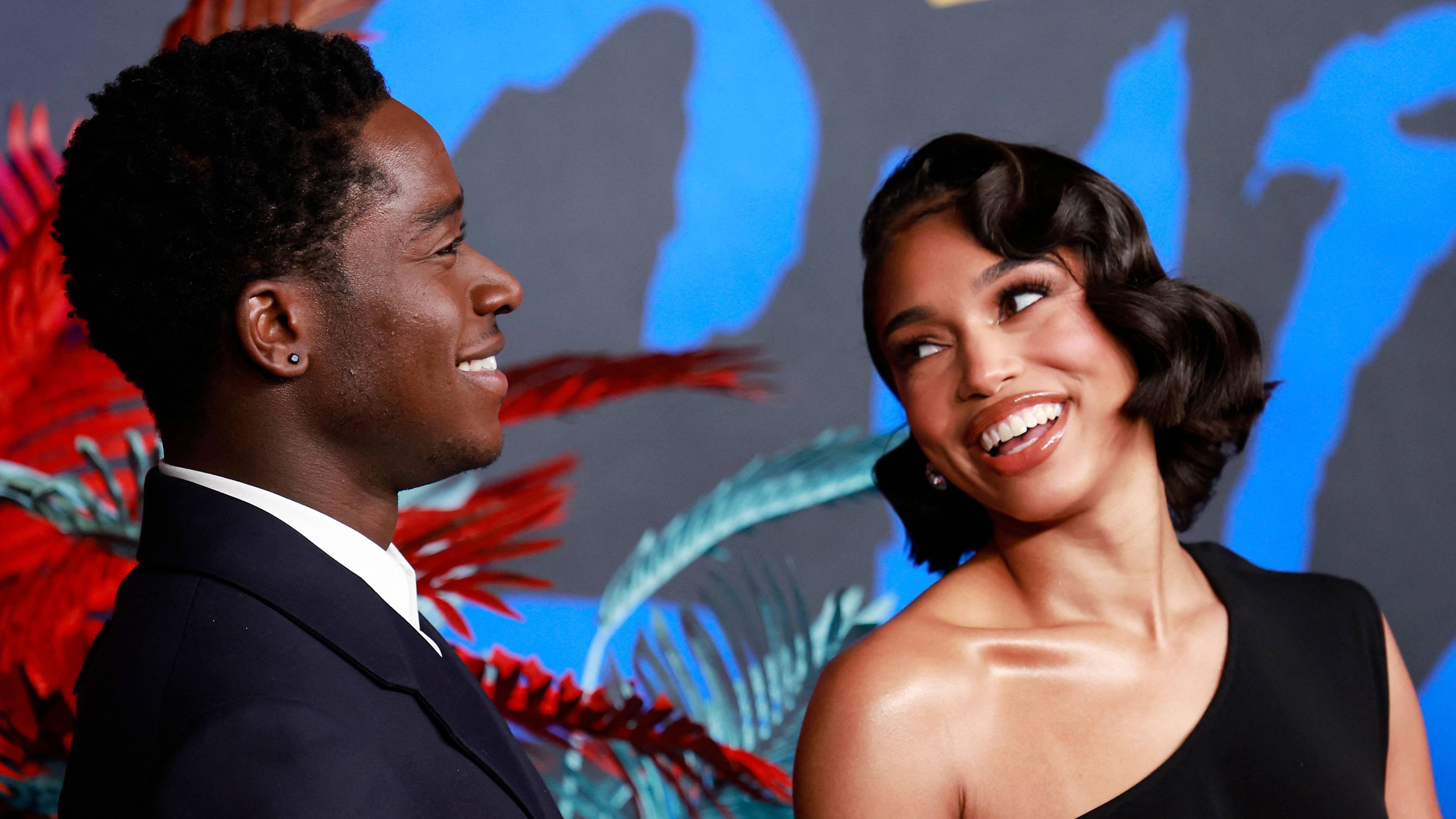 Lori Harvey (R) and Damson Idris attend the premiere for the final season of "Snowfall" at The Ted Mann Theater in Los Angeles, California, on February 15, 2023. 