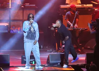G-FUNK RENAISSANCE - Snoop and Dre put the West Coast on the hip hop map in the early '90s. Seeing the mentor and his protégé together on stage in L.A. took us back to the Death Row heyday.  (Photo: Johnny Nunez/WireImage)