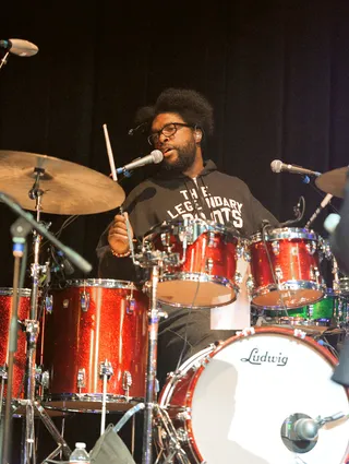DRUMMASTER - Questlove sat comfortably behind his drums during the Roots &amp; Friends concert at Club Nokia. The legendary Roots crew has been holding it down for more than 20 years!(Photo: Earl Gibson III/Getty Images for BET)