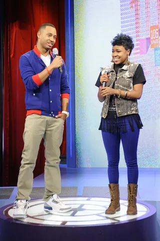 Say Hi - Audience member tells Terrence J why her mother was the best at&nbsp;106 &amp; Park, May 11, 2012. (Photo: John Ricard / BET)