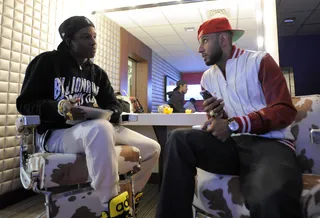 Swizzy and A$AP - A$AP Rocky and Swizz Beatz in the green room at 106 &amp; Park, May 8, 2012. (Photo: John Ricard / BET)