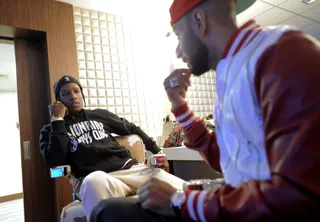 Chillin - A$AP Rocky and Swizz Beatz in the green room at 106 &amp; Park, May 8, 2012. (Photo: John Ricard / BET)