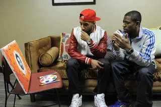In Deep Thought - Swizz Beatz and John Reed of BET.com discuss art and the death of Adam Yauch of the Beastie Boys in the green room at 106 &amp; Park, May 8, 2012. (Photo: John Ricard / BET)